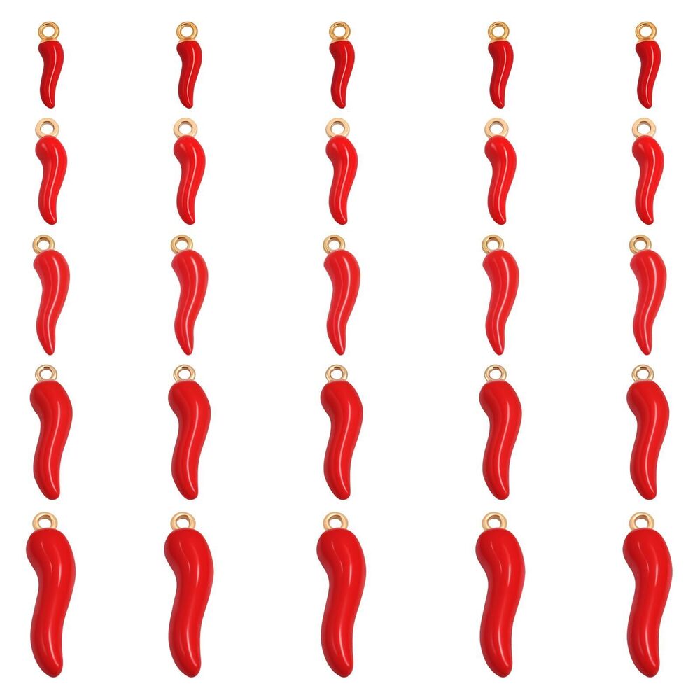 3537 25pcs Chili Pepper Charms for Jewelry Making, 5 Styles Enamel Italian